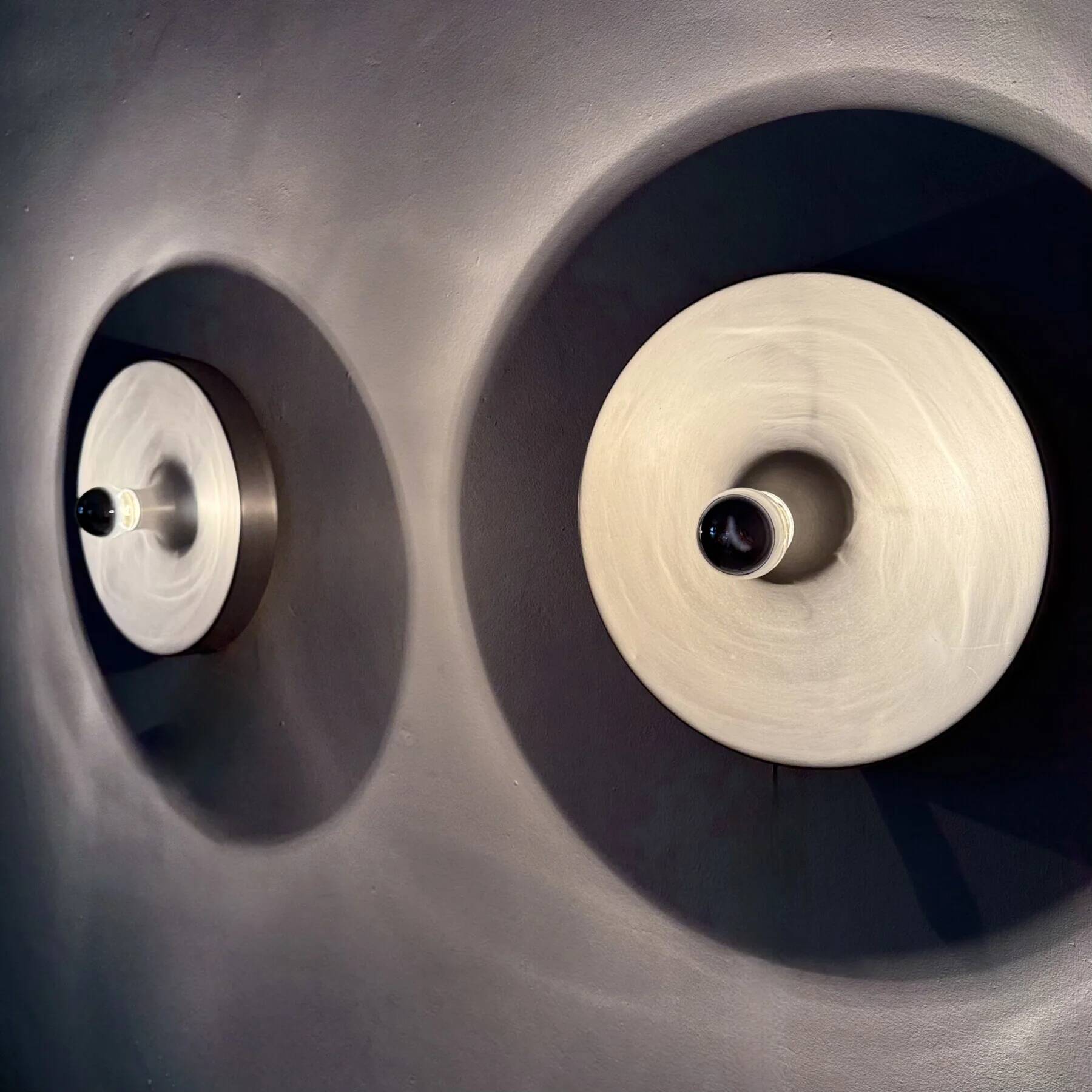 Mid-century design disc lamp, 1970s attributed to Charlotte Perriand for Les Arcs, set of 2