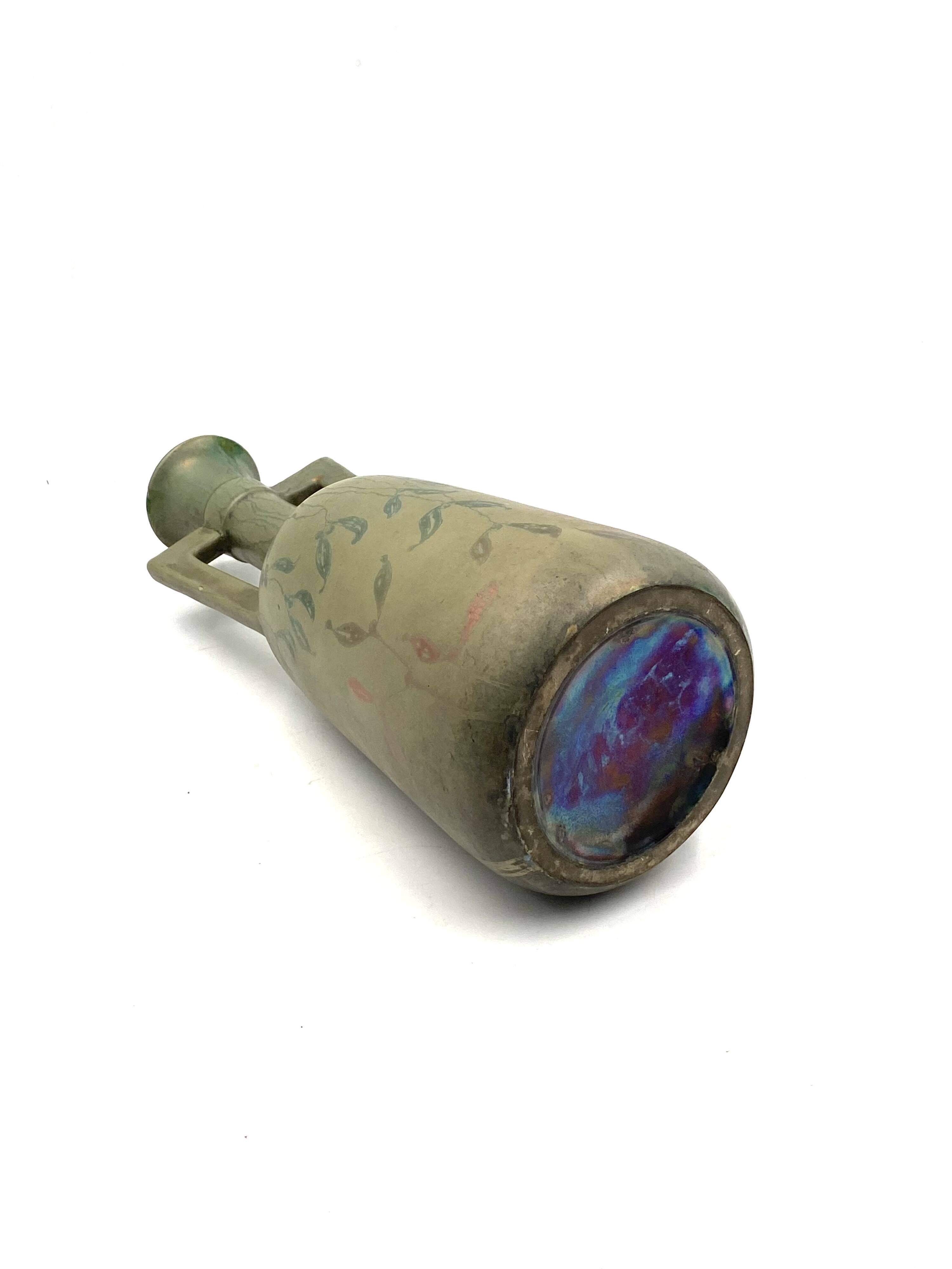 Art Deco green iridescent vase, Montieres France 1930s