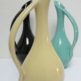 Trois céramiques émaillées design années 60 soliflores noir jaune vert