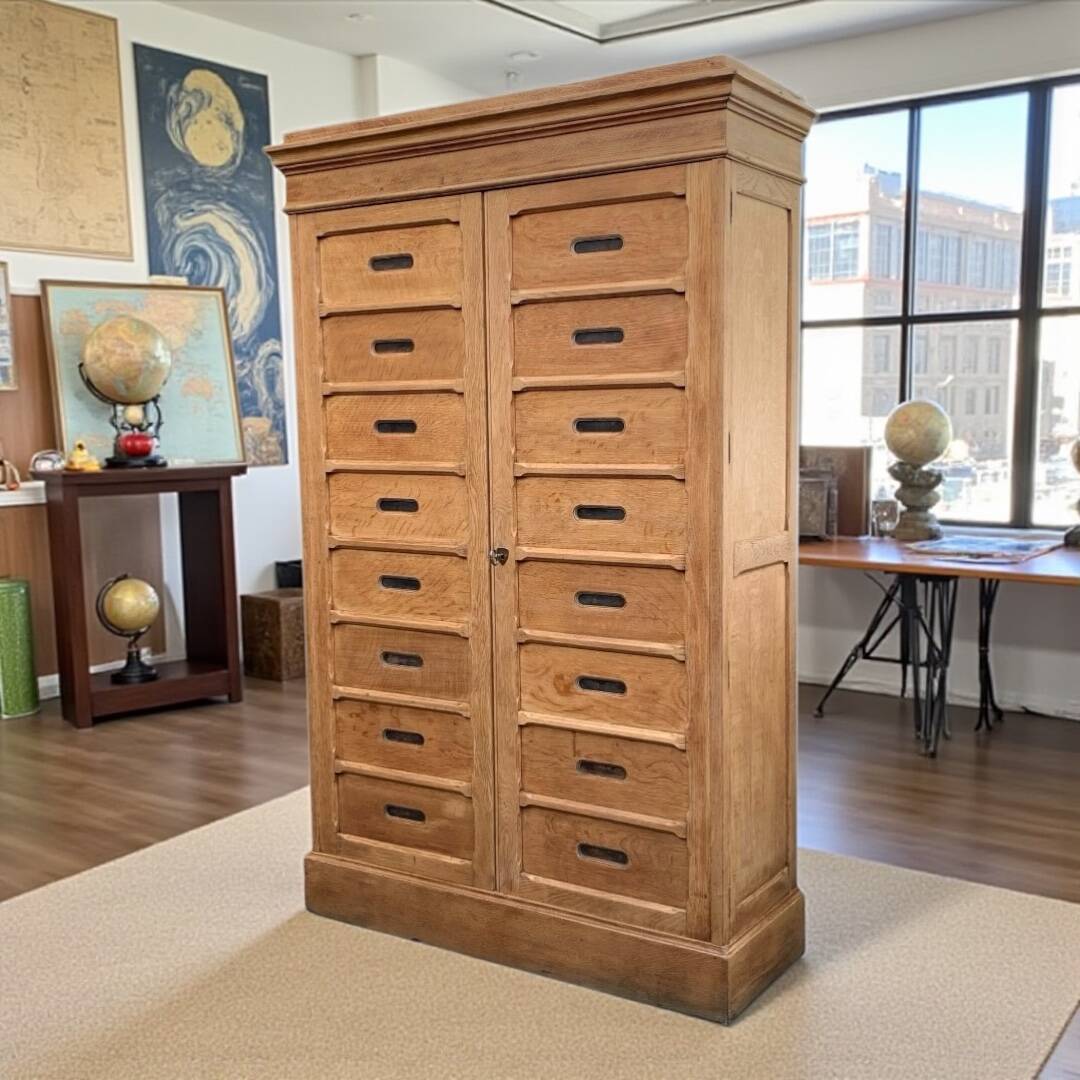 Solid raw oak notary cabinet, 1920
