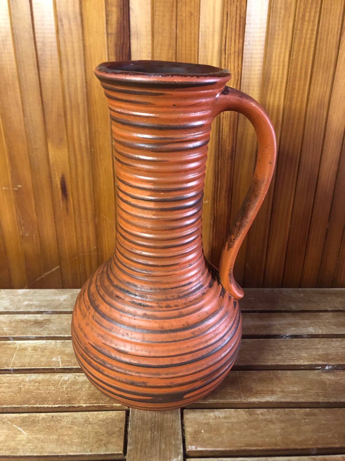 Old brown & orange ceramic pitcher vase w. germany vintage #a470
