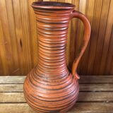 Old brown & orange ceramic pitcher vase w. germany vintage #a470