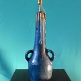 Haute lampe de table en grès Art Nouveau, à 3 poignées. France 1920