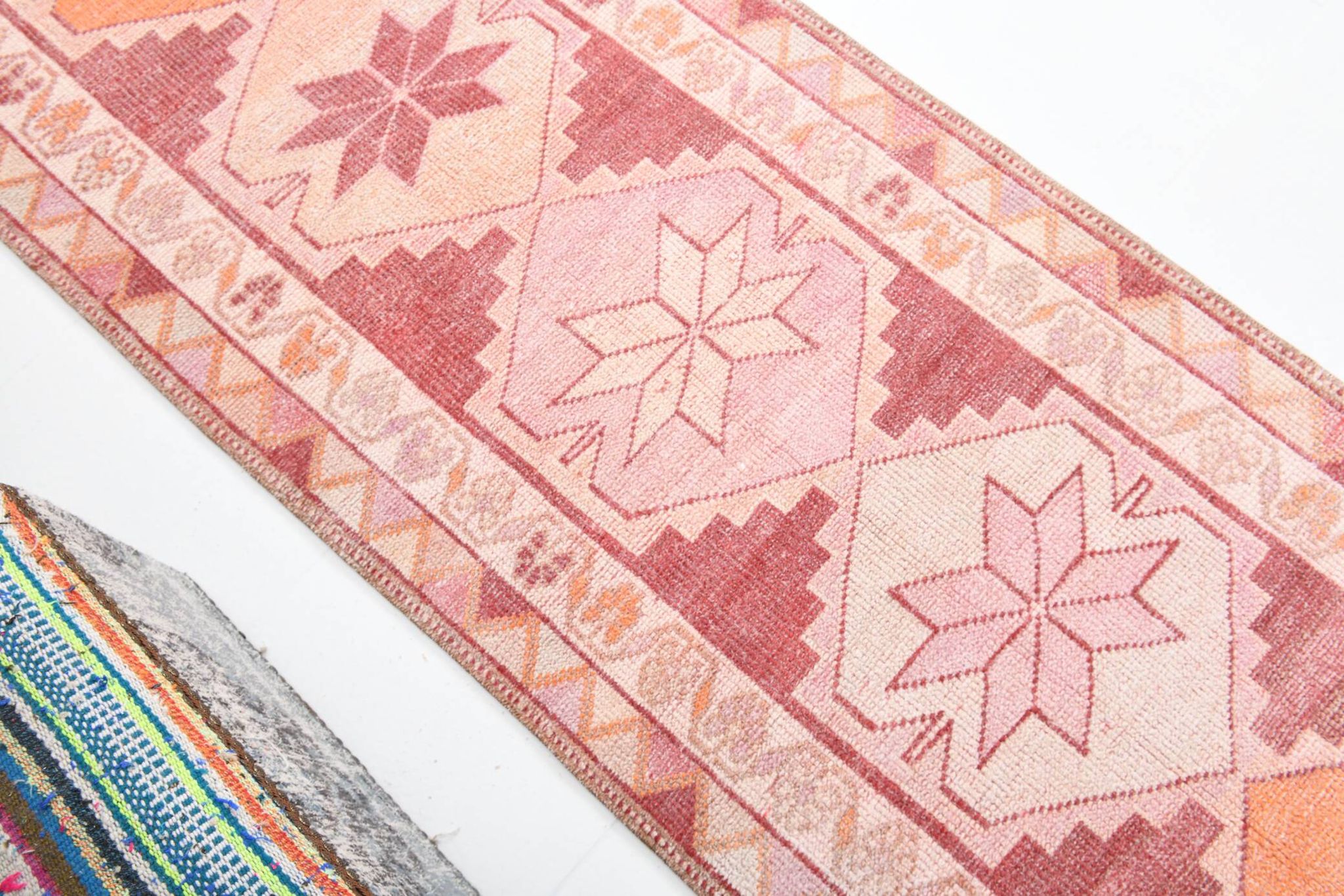 3x13 Rug For Kitchen Red Beige Oushak Vintage Runner Rug, 83x386Cm