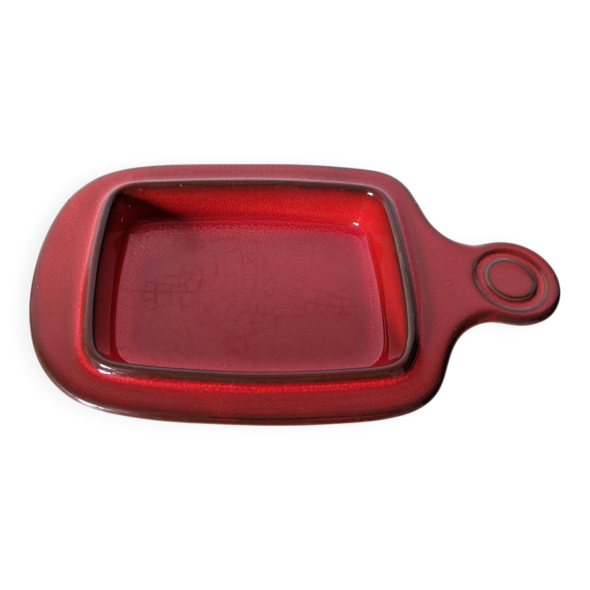 red glazed stoneware butter dish