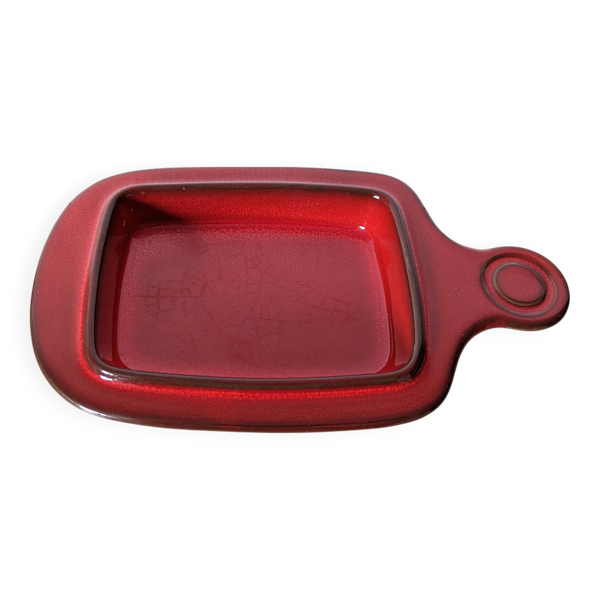 beurrier en grès émaillé rouge
