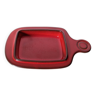 red glazed stoneware butter dish