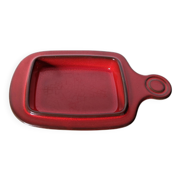 beurrier en grès émaillé rouge
