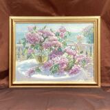 Framed signed painting Oil on canvas “The lilacs” dimension: height -55cm- width -70cm-