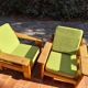 Pair of vintage brutalist lounge chairs in solid pine, 1980s DLG Regain