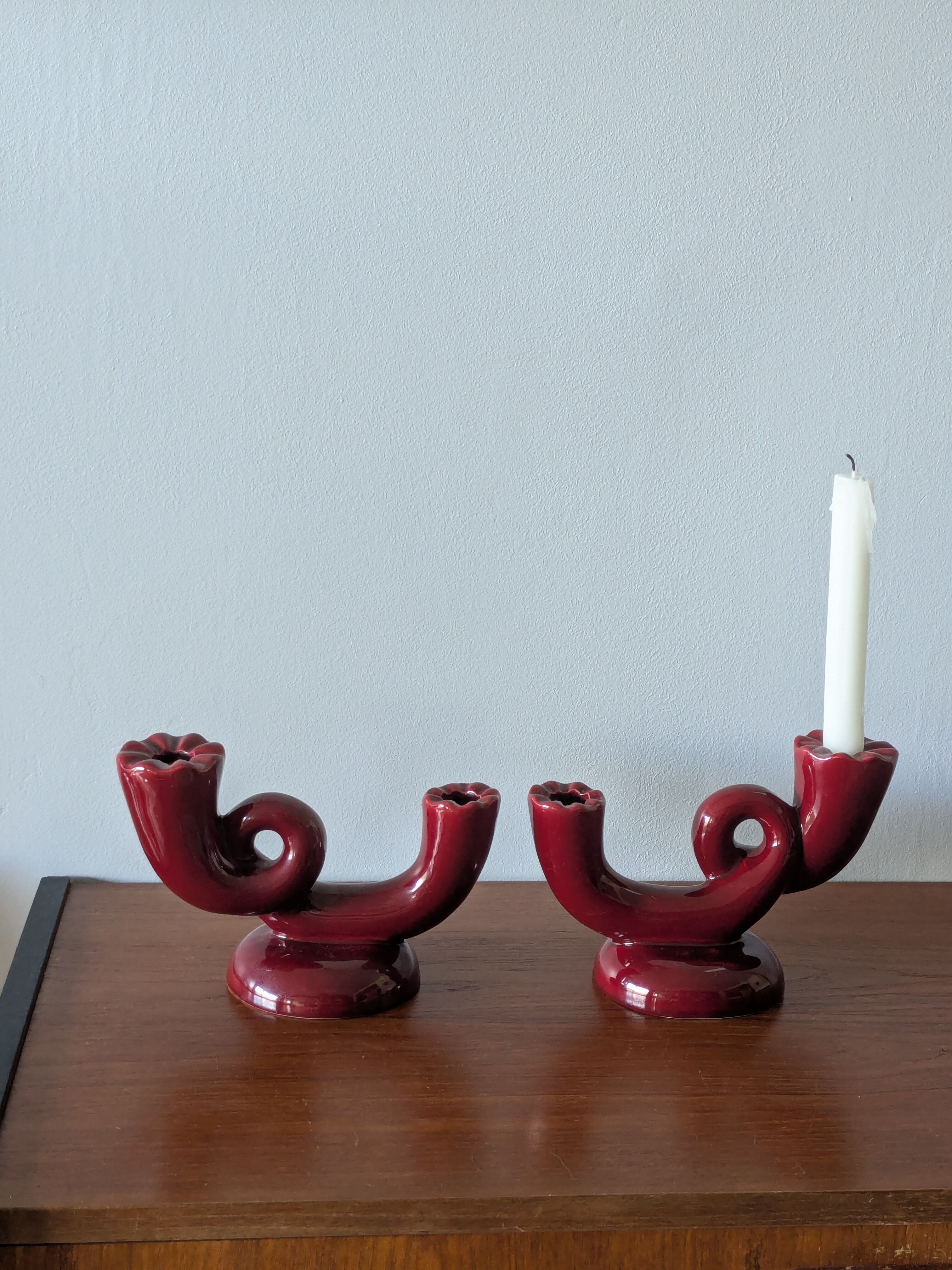 2 vintage Bordeaux ceramic candle holders