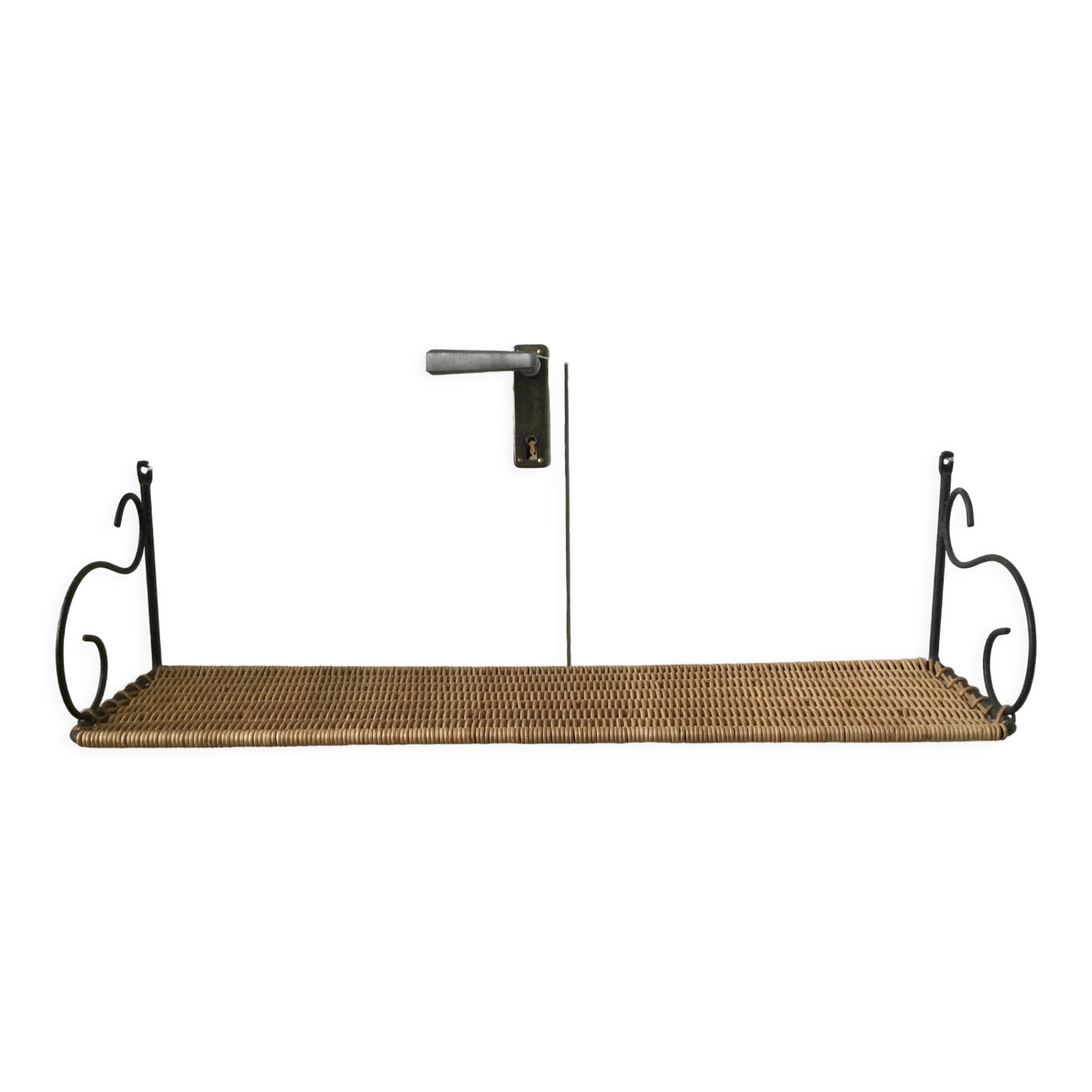 Wall shelf wicker and wrought iron 50s