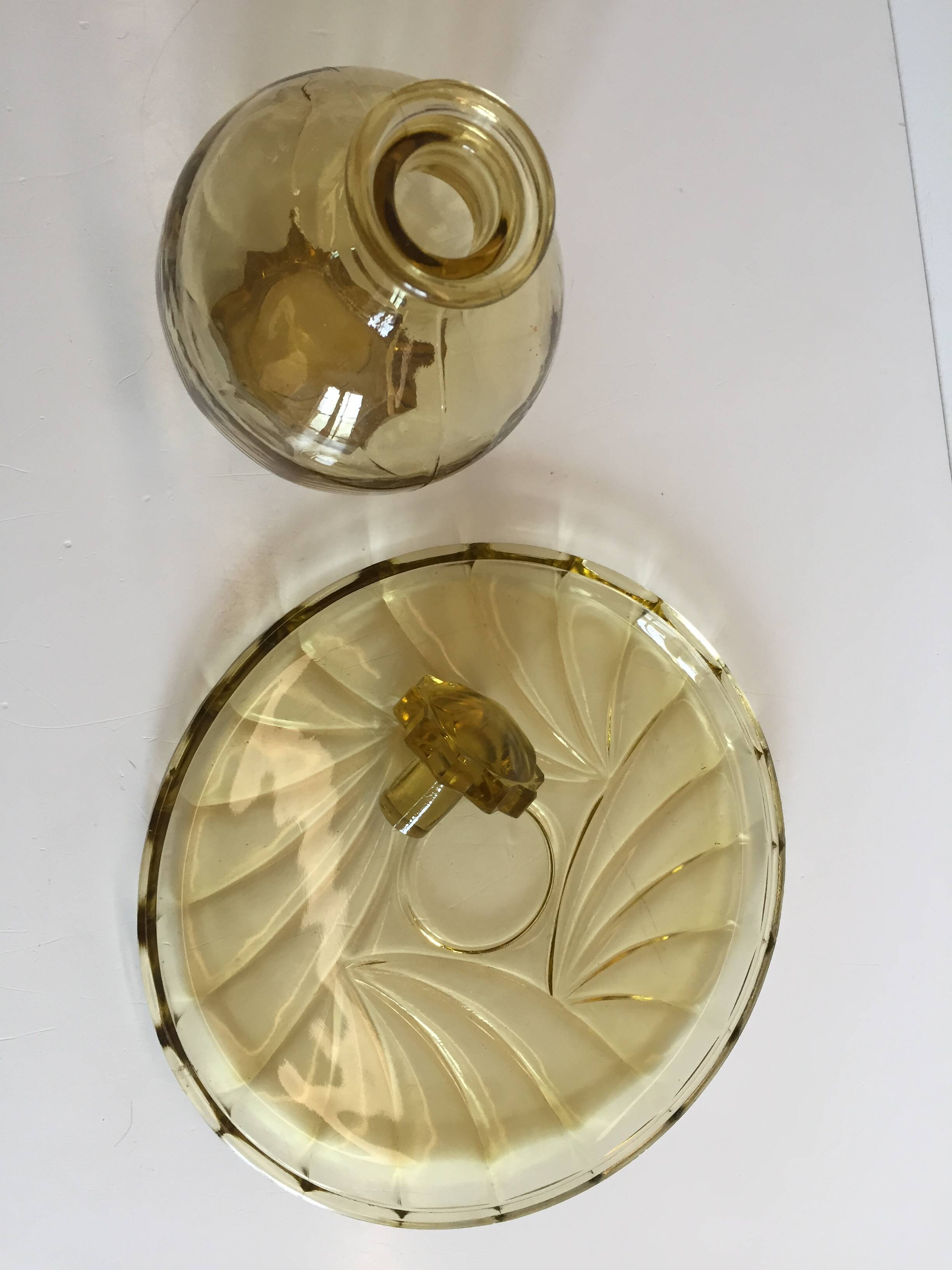 ART DECO Tray and Carafe Amber Yellow Glass
