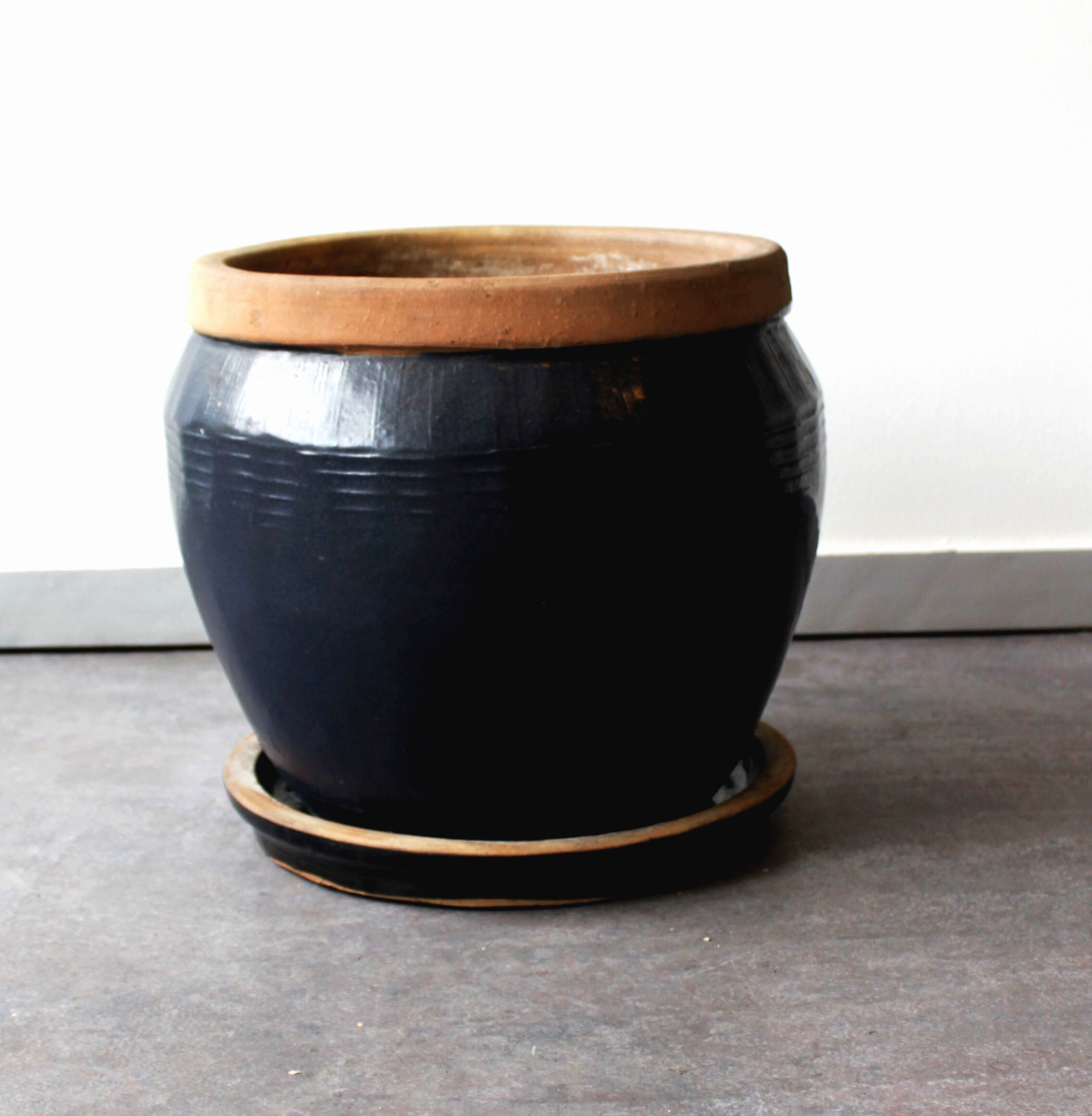 Planter in glazed terracotta, handmade, XXth.