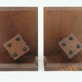 Pair of mid century bookends with dices solid teak wood 60s danish modern