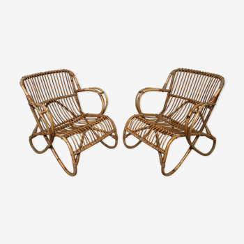 Pair of vintage rattan and bamboo chairs, 60s