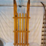 Vintage solid beech sled signed La Hutte - 110 cm