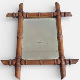 French Faux Bamboo Wall Mirror, Aged Patina, Circa 1900s