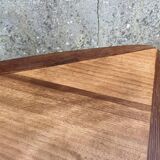 Scandinavian tripod triangular coffee table, teak, vintage, year