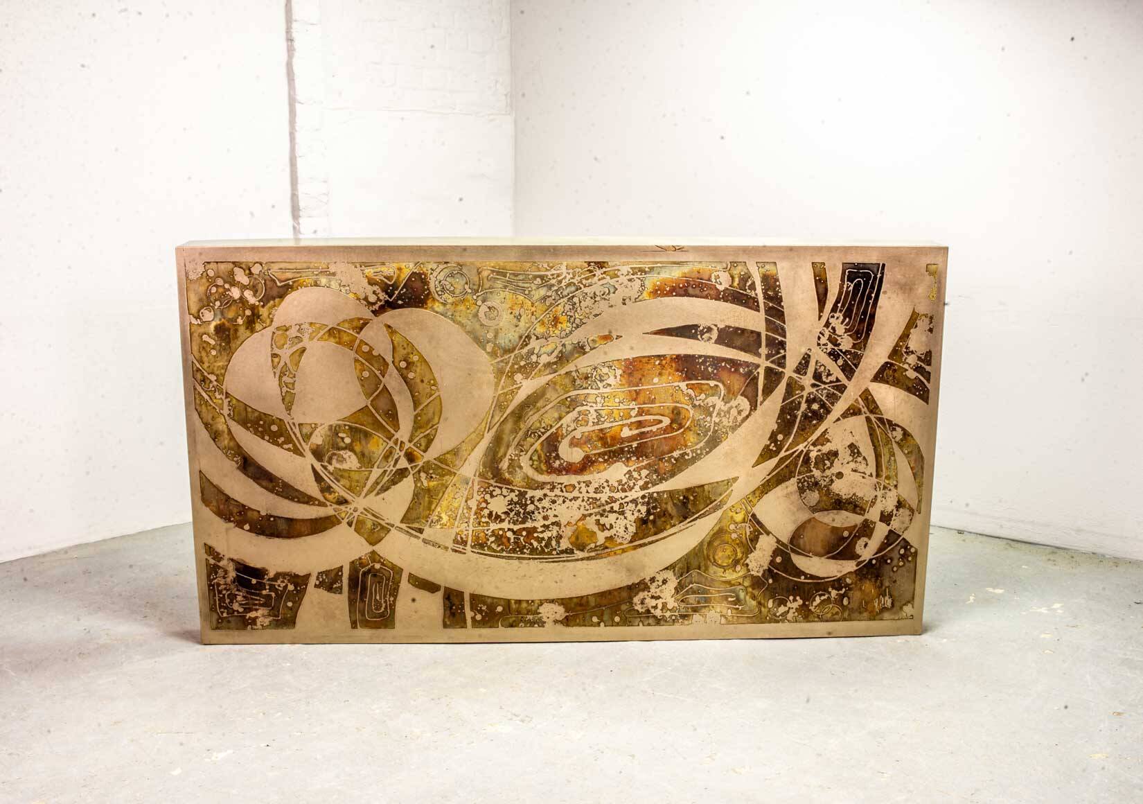 Bernhard Rohne Brutalist Etched & Oxidized Rectangle Coffee Table, 1960s