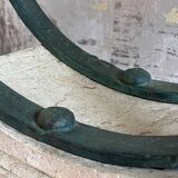 Console in glass and antique patinated metal