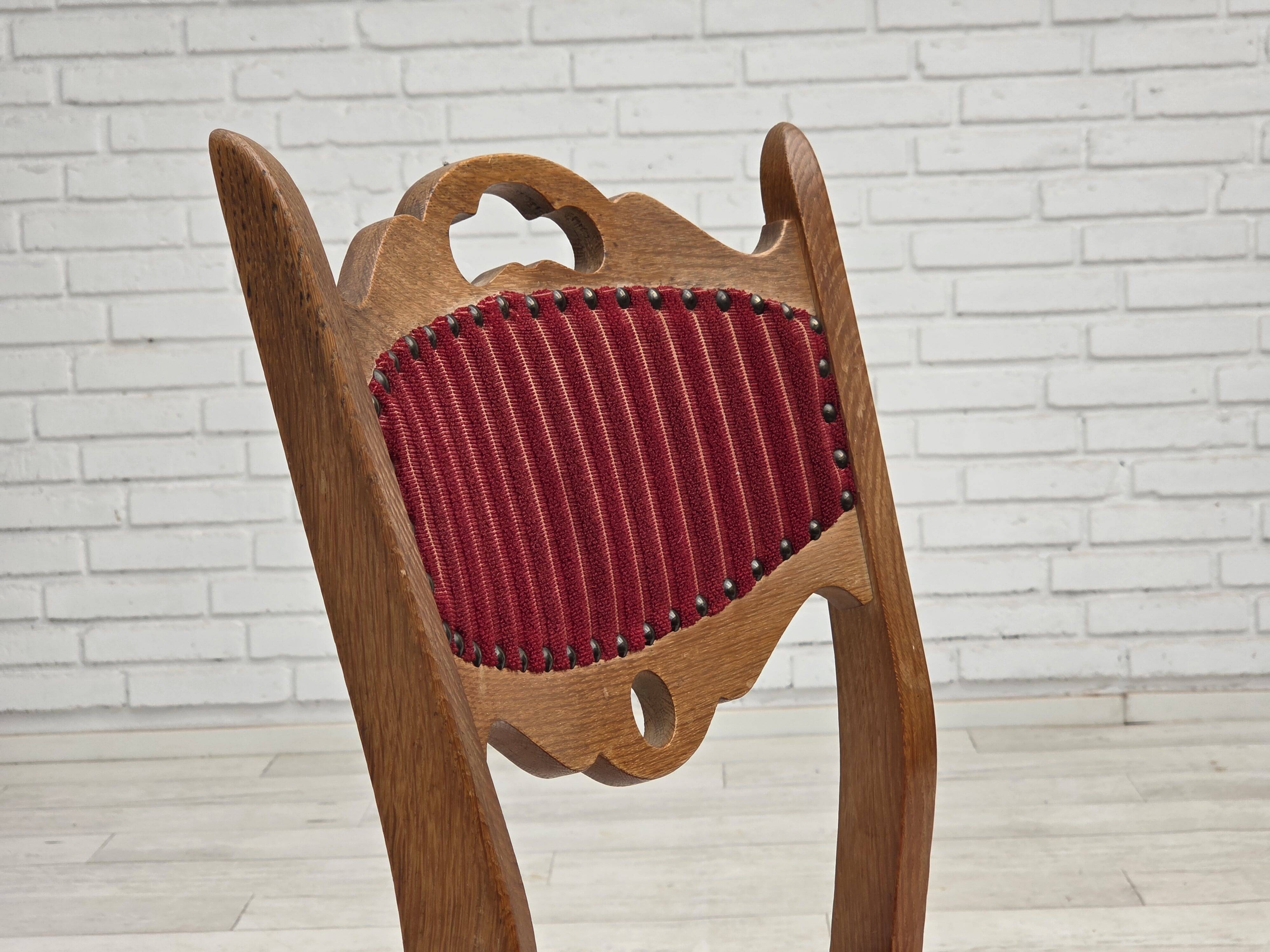 1970s, set of 6 Danish dining chairs, oak wood, furniture wool.