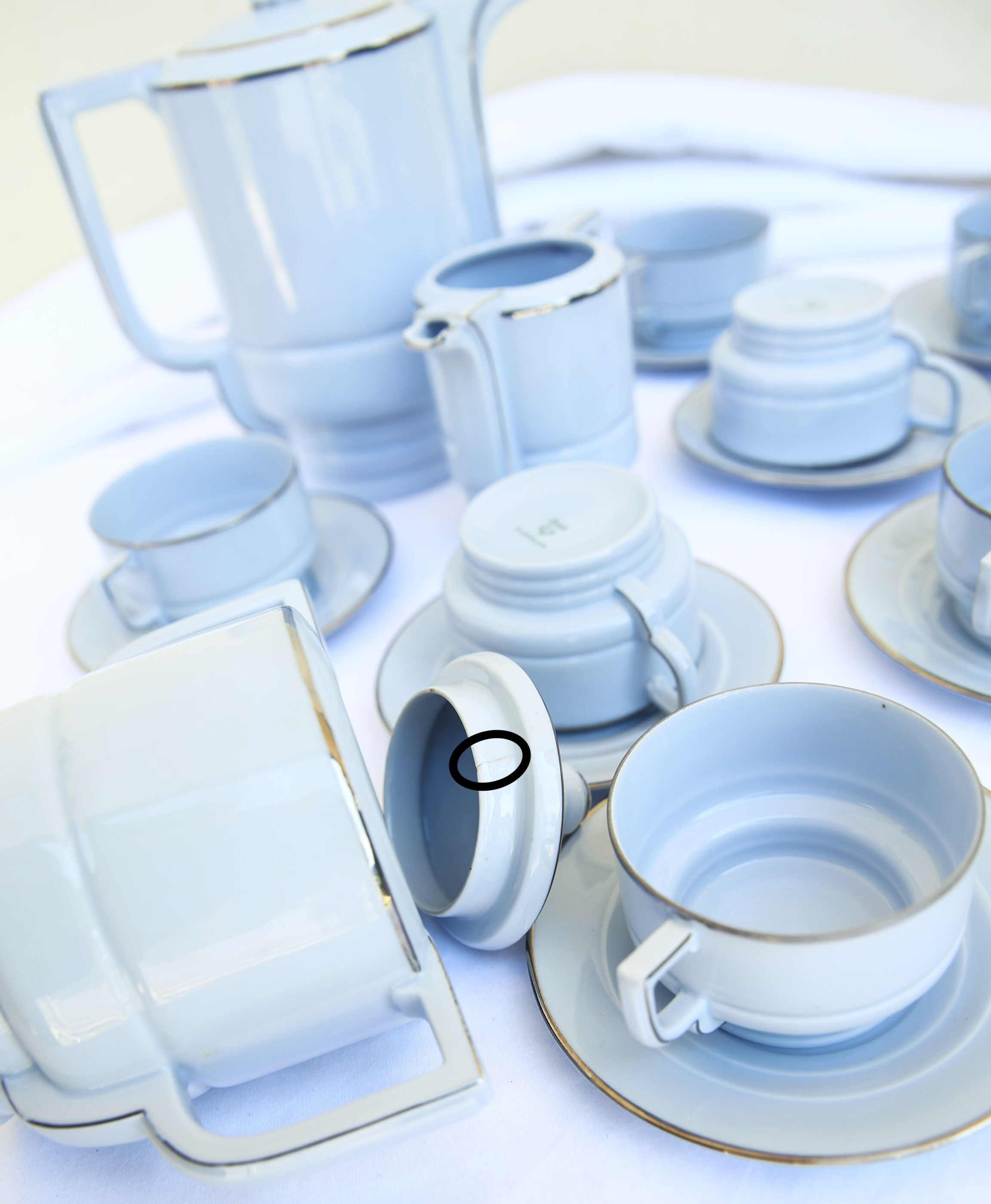 Art Deco coffee service in pale grey blue porcelain