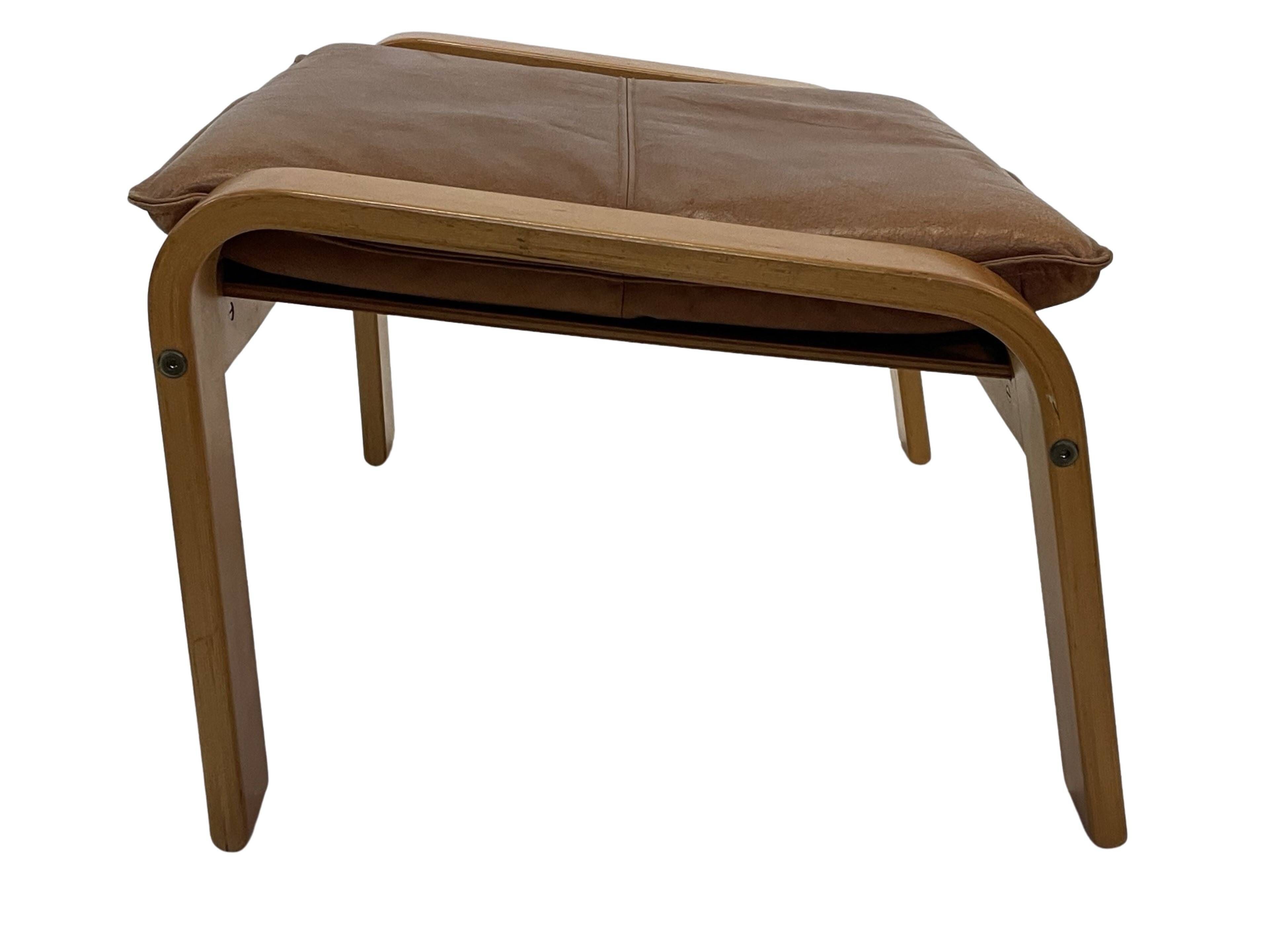 Vintage IKEA Poang Tan Leather Cantilever  Footstool Ottoman Design