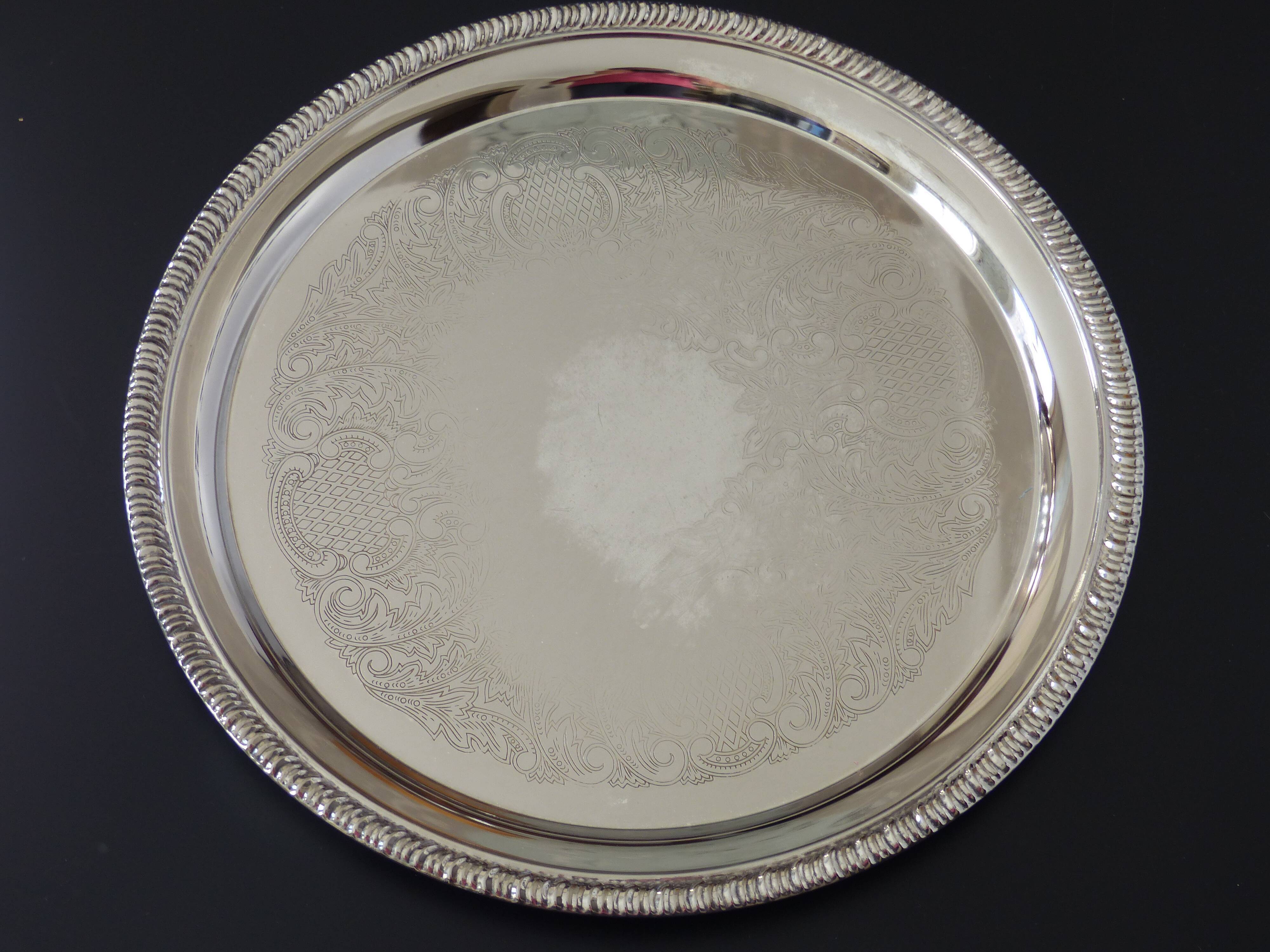 Silver plated metal tray diameter 35cm