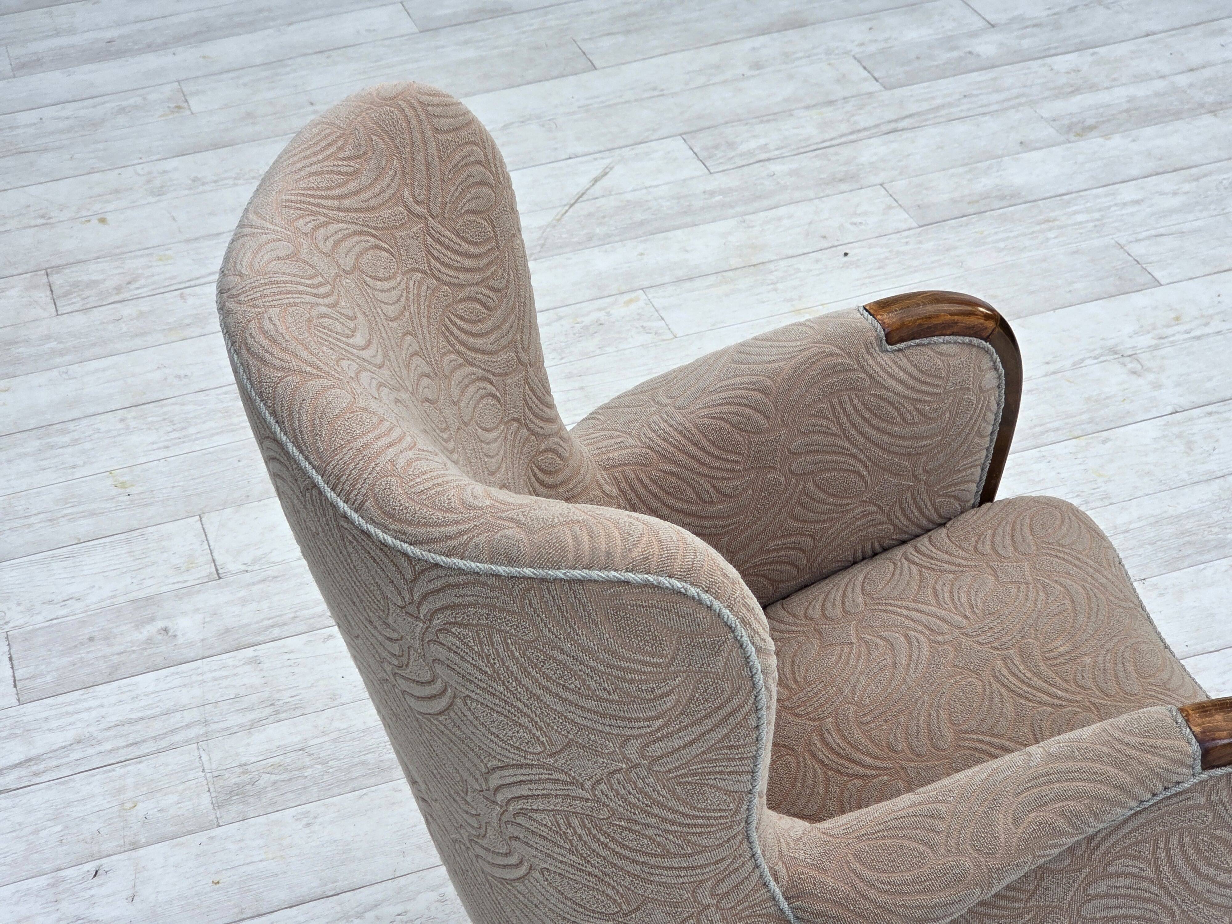 1960s, Danish armchair, blend wool fabric, beech wood.