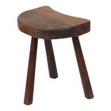 Rustic Wooden Three-Legged Milking Stool, Wabi-Sabi Style, France, 43 cm