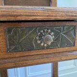 Vintage solid oak bedside table, 1 door, 1 drawer and 1 niche