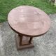 1930s Art Deco round side table in painted brown wood — column leg base