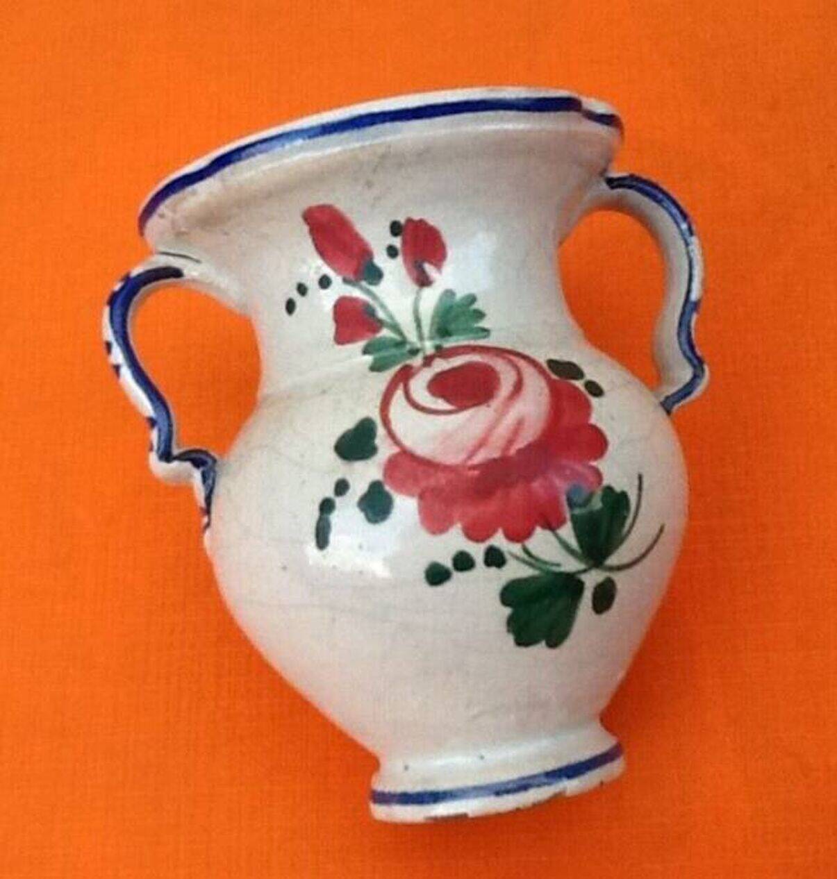 1950s Small baluster-shaped Italian ceramic vase with floral decoration