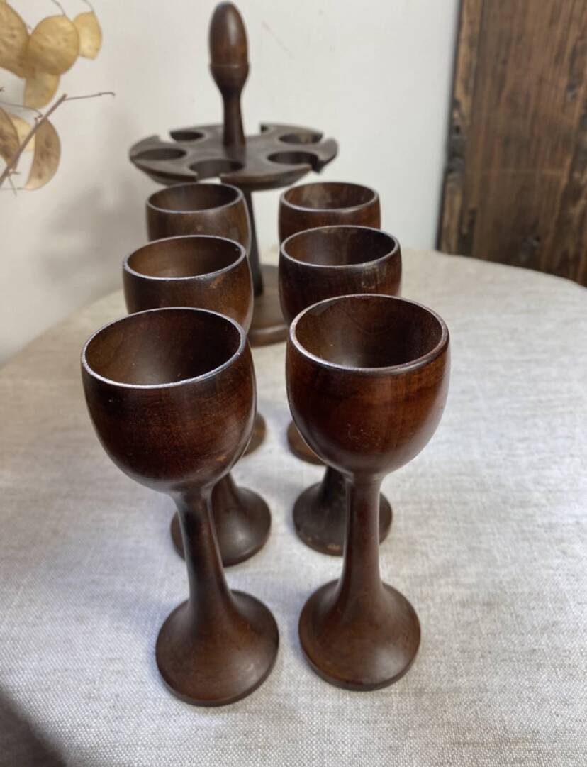 Wooden egg cups with stand
