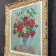 Oil painting on panel still life with roses in a vase