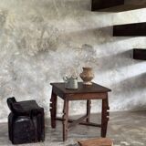 Stool, tabouret or low Japanese-style armchair in brutalist monoxyle radica.