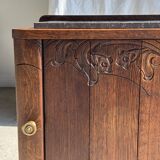 Art Deco wooden bedside table with marble top and one drawer