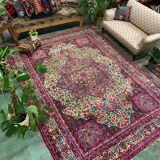 Tapis tribal antique 332x240 cm laine oriental tapis fait à la main rose, violet, vert
