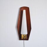 Scandinavian modern danish wall light in teak, brass and opaline glass, 1960s