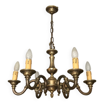 Neoclassical 6-branched bronze chandelier