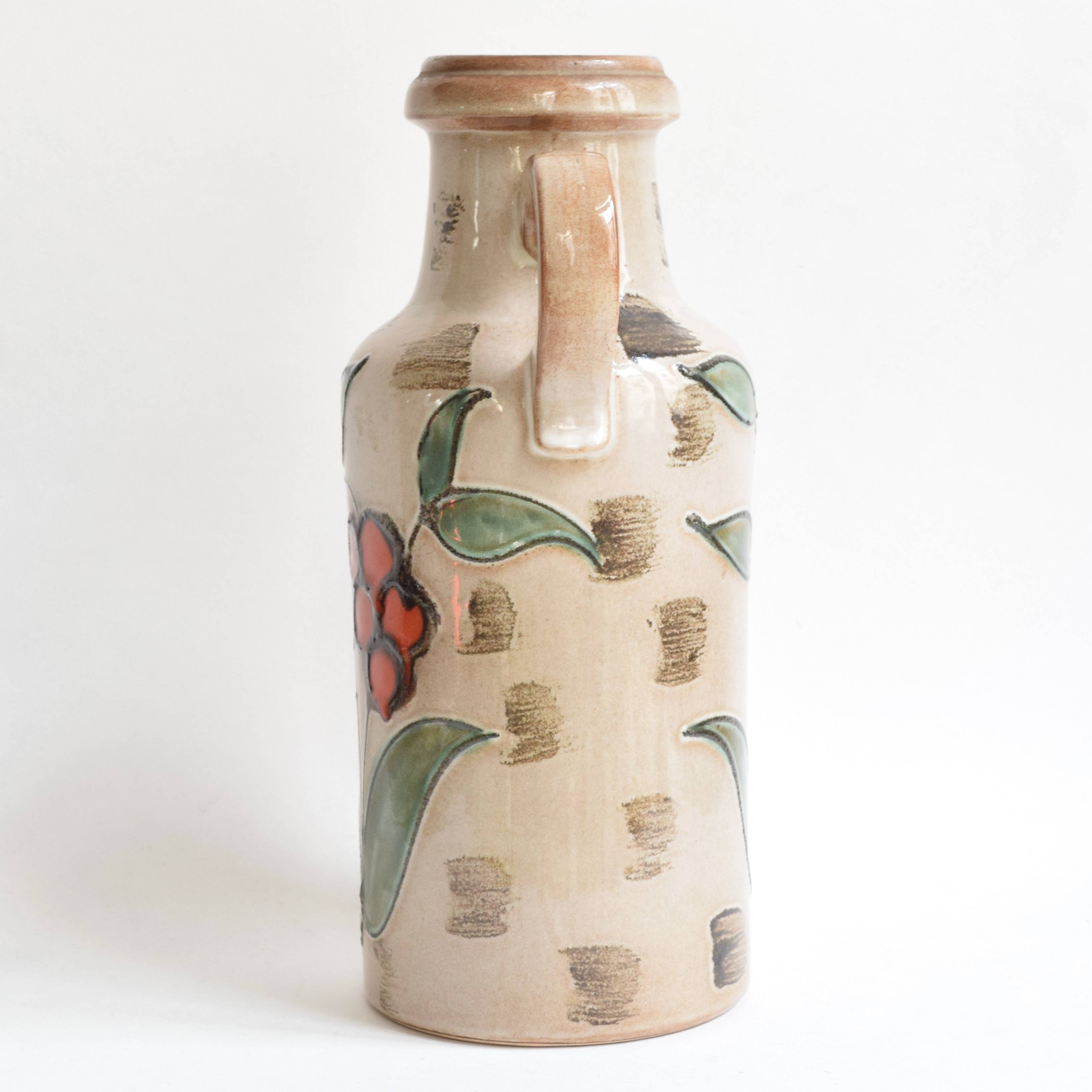 Large Scheurich Keramik ceramic vase with floral decoration - Model 407 35 - West Germany - 1970