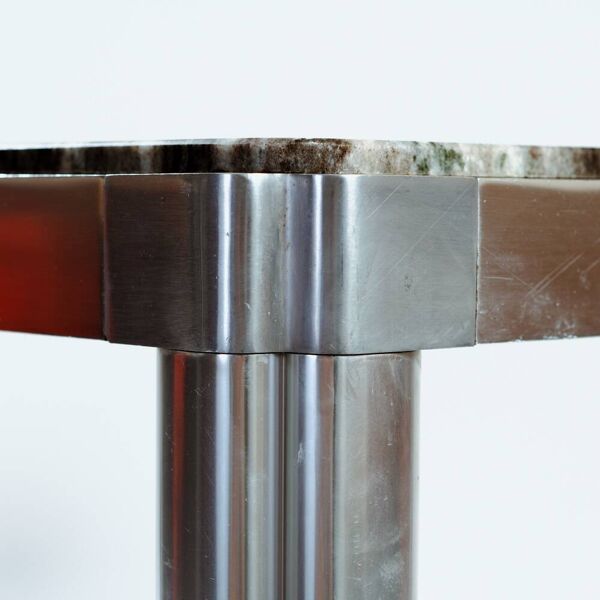 Table à manger Kho Liang Ie en aluminium et marbre vert, néerlandais, années 1970.