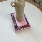 Round coffee table white ceramic and wood