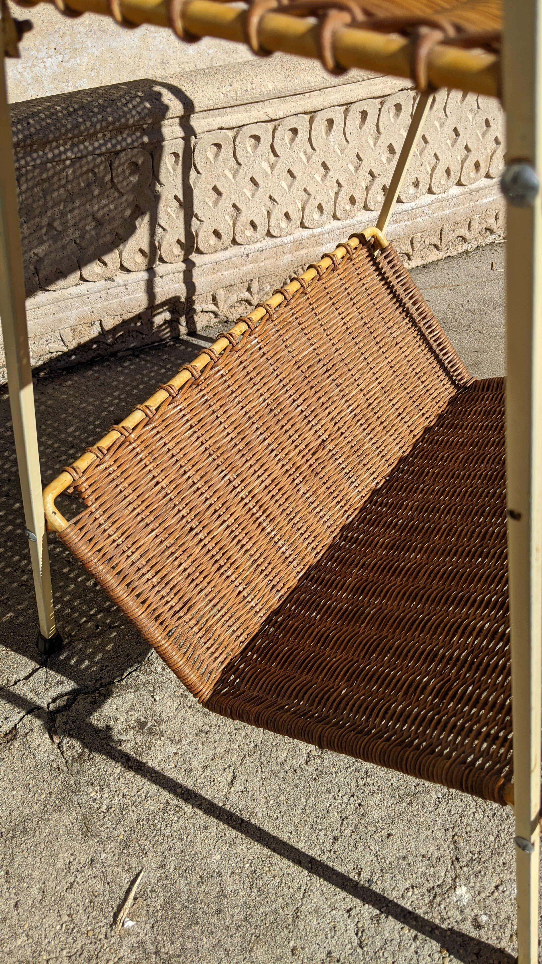 Serving side table door magazine rattan and vintage metal