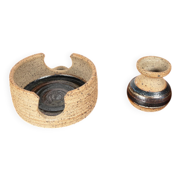 Bougeoir et vase en céramique danoise de style mid-century moderne par Kate et Klaus Friederichsen pour Finke Keramik, années 1970, ensemble de 2.