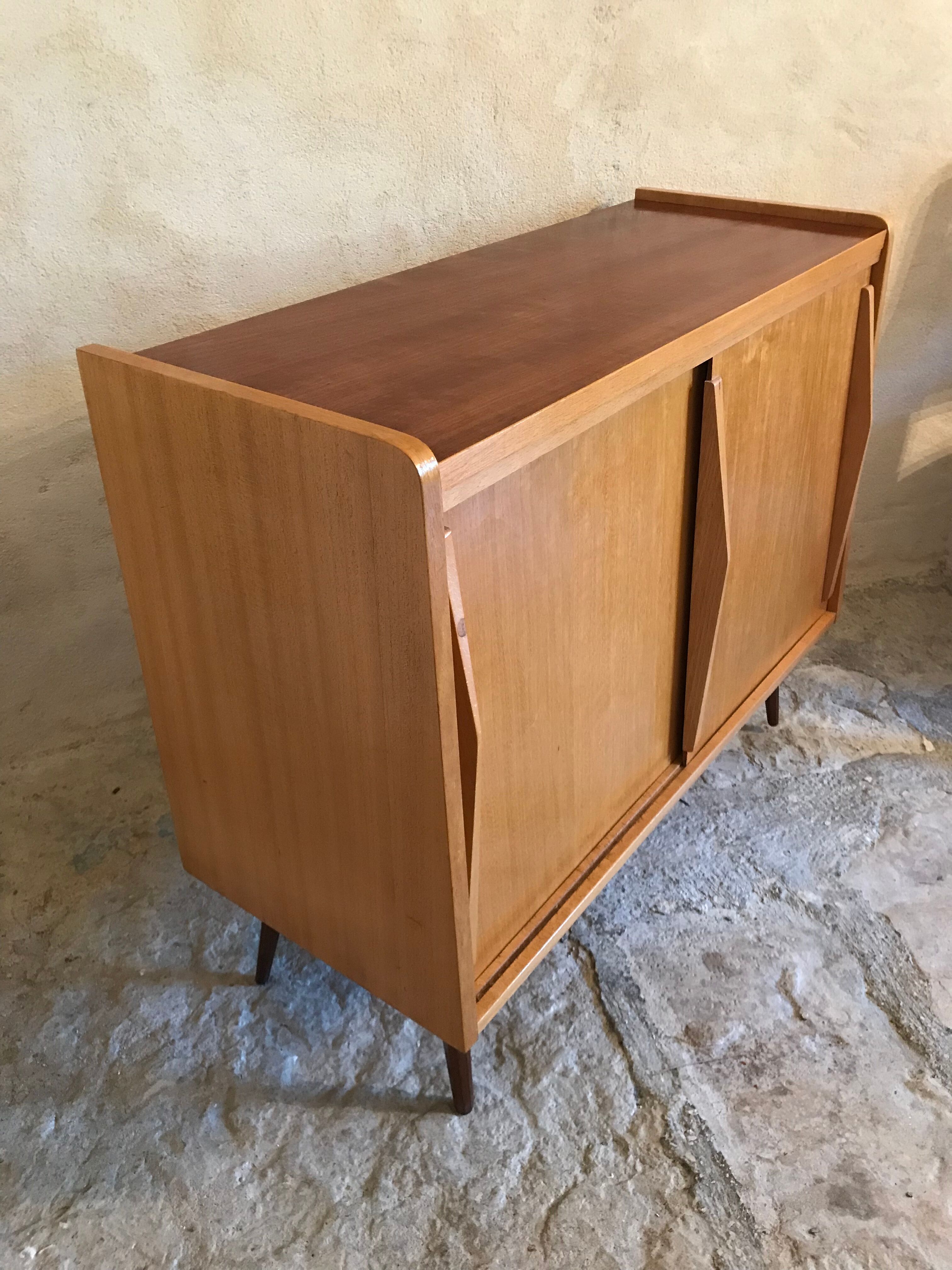 Vintage storage cabinet sliding doors feet compass