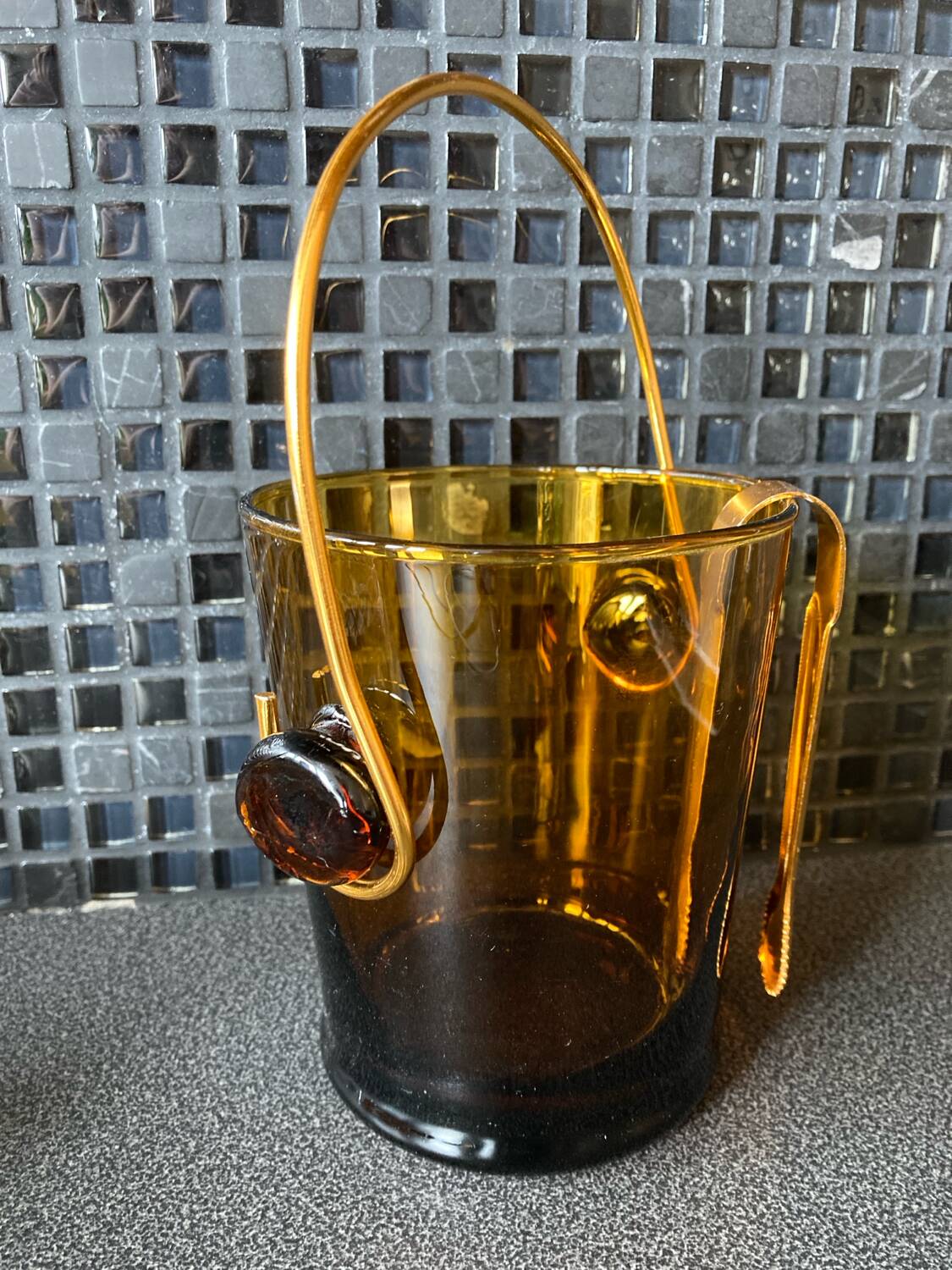 Vintage Amber Glass Ice Bucket