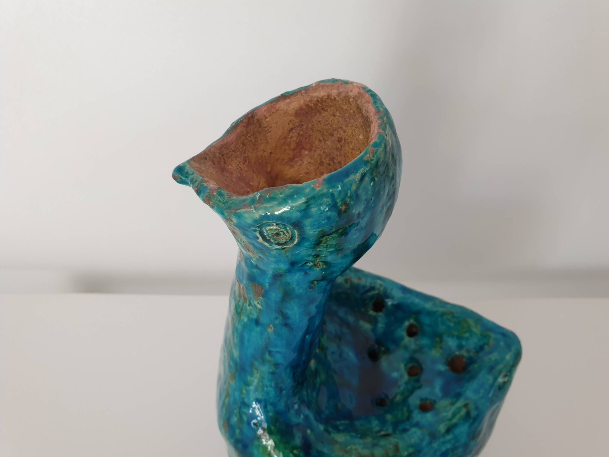 Brutalist Zoomorphic Bird Ceramic Flower Vase Signed NICOLE