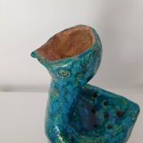 Brutalist Zoomorphic Bird Ceramic Flower Vase Signed NICOLE